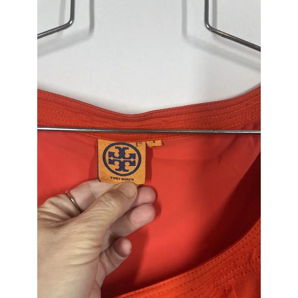 Tory Burch Leena Sleeveless Orange Lined Sheath Dress Side Zip Pockets Size‎ 4